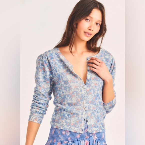 Loveshackfancy Simona blue floral cardigan - Picture 1 of 8